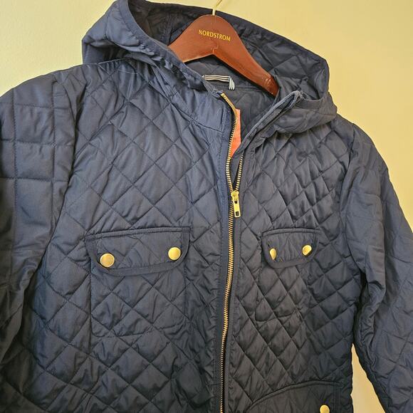 J. Crew Women's Quilted Field Jacket, Size Large Navy Hooded Primaloft - Picture 2 of 8